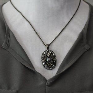 Gun Metal with Crystal Pendant Necklace